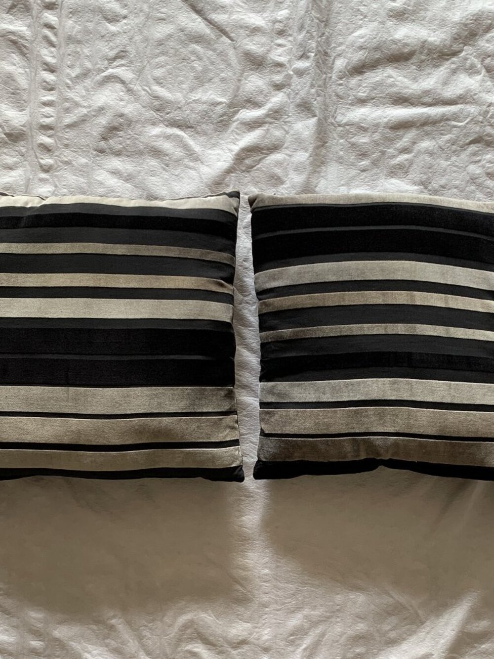 Striped Throw Pillows - Set of 2 - Black & Silver - 15" Square - Removable Sham